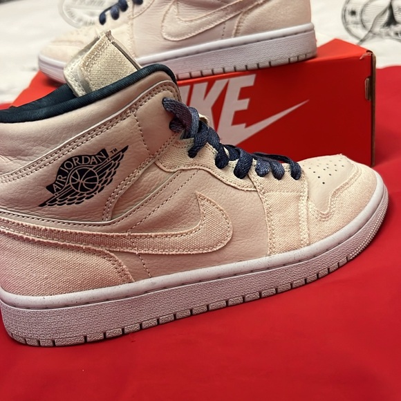 Women's Nike air Jordan 1 mid off white  cream denim shoes size 7 - Picture 8 of 11